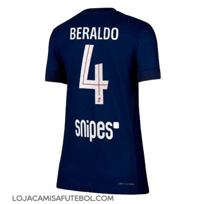 Camisa de Futebol Paris Saint-Germain Lucas Beraldo #4 Equipamento Principal Mulheres 2025-26 Manga Curta Camisa de Futebol Paris Saint-Germain Lucas Beraldo #4 Equipamento Principal Mulheres 2025-26 Manga Curta